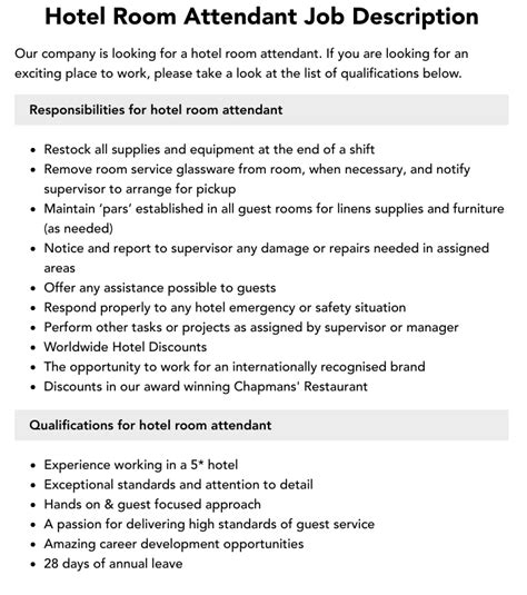 hotel room attendant job description velvet jobs