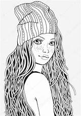 Coloring Pages Girl Cute Girls Book Hair Adult A4 Size Vector Illustrations Doodle Stock Illustration Similar Depositphotos sketch template
