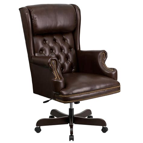 furniture executive traditional button tufted brown leather swivel adjustable office