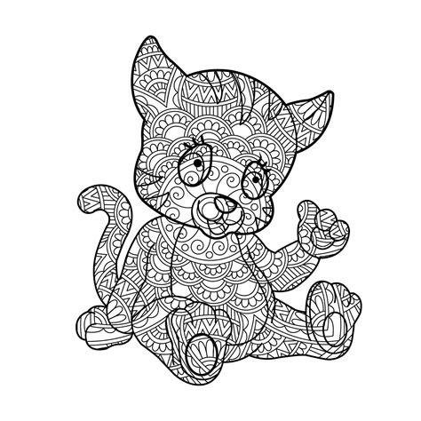 mandala cartoon cat sitting coloring page  print