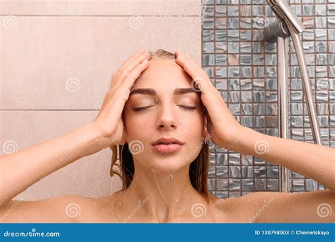 beautiful young woman  shower stock image image  body