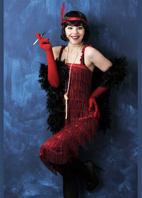 Ladies Roaring 20s Red Fringed Flapper Costume Red Fringed