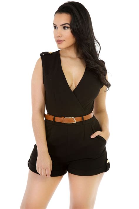 cute sleeveless summer black deep v neck romper online