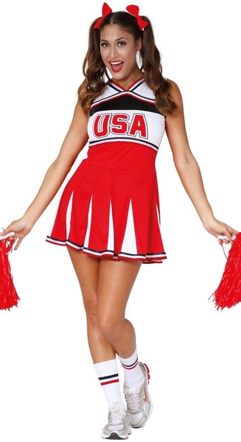 Ladies Cheerleader Costume Adult Cheer Leader Usa Fancy Dress High