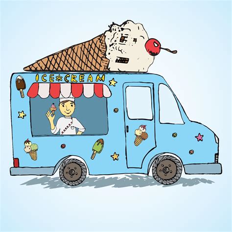 hand drawn sketch ice cream truck color filed  playful