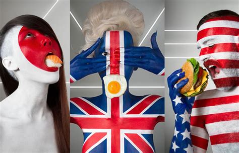 International Flags Body Painted Models Eating Their