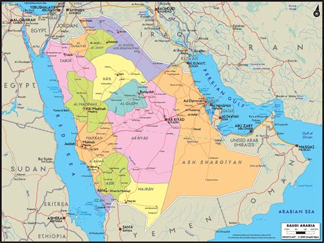 saudi arabia political wall map mapscomcom