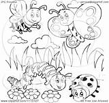 Butterfly Ladybug Bee Caterpillar Pages Clipart Illustration Coloring Outlined Royalty Visekart Vector Hermie Elf Template Background sketch template