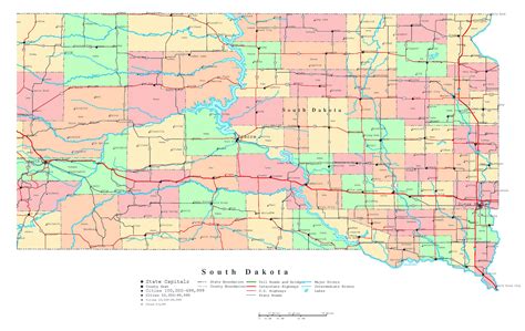 road map  south dakota usa road map
