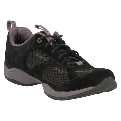 ladies clarks black suede lace  everyday walking trainersshoes