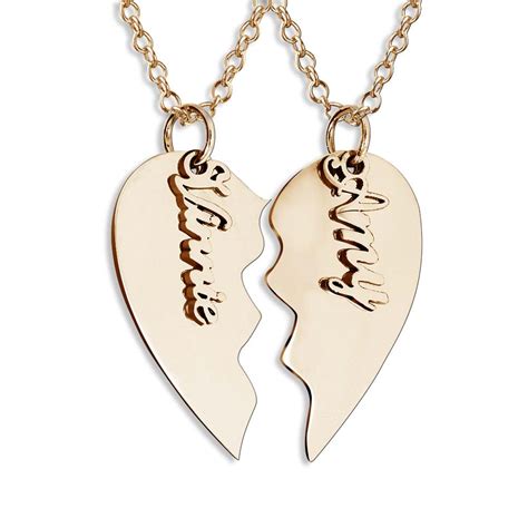 personalized 2 piece couples heart necklace with chains pg100738