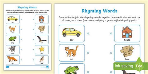 rhyming words activity worksheet home learning