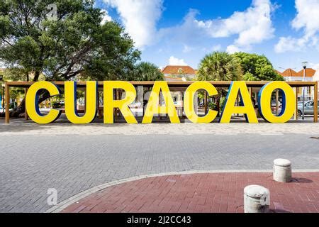 curacao written  big yellow  blue letters   city center  willemstad stock photo alamy