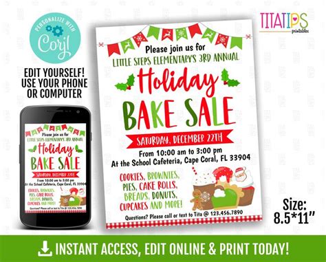 holiday bake sale flyer christmas party poster fundraiser event invitation instant access