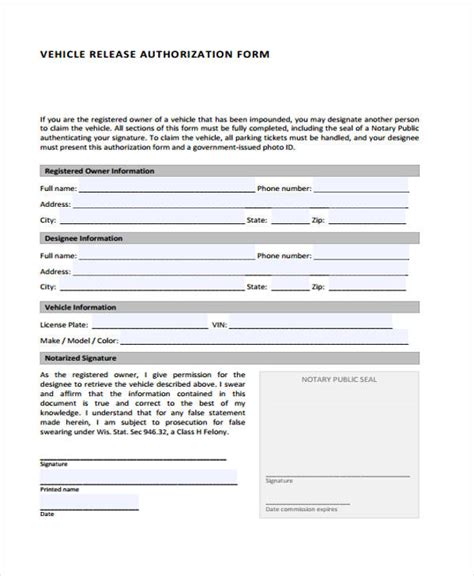 vehicle authorization forms   ms word