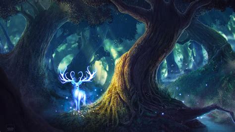 1920x1080 magic forest fantasy deer laptop full hd 1080p hd 4k wallpapers images backgrounds