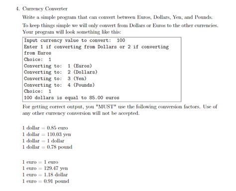 solved  currency converter write  simple program   cheggcom