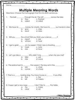 multiple meaning words activities bundle  whites workshop tpt