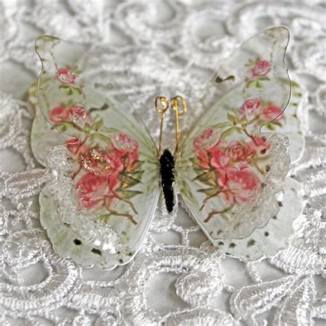 reneabouquets handcrafted glass wing set shabby pink roses etsy