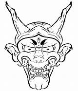 Oni Mask Coloring Template Demon Tattoo Japanese Pages Flower Sakura sketch template