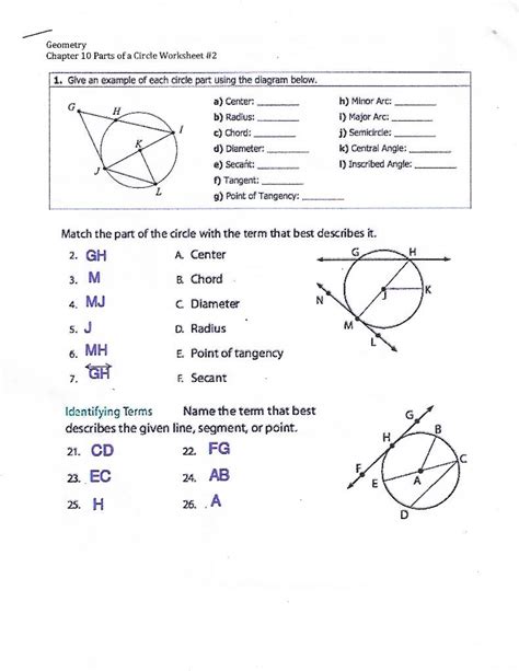 solved geometry chapter  parts   circle worksheet  give