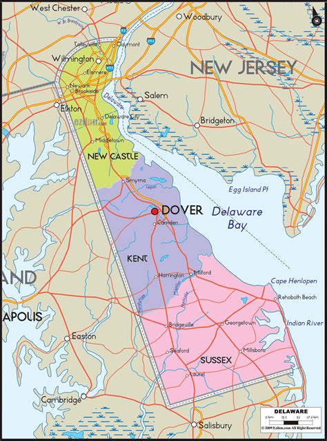 detailed map  delaware state ezilon maps