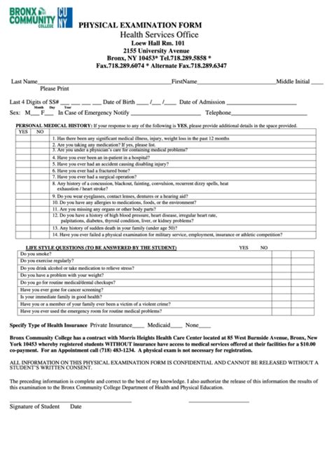 Physical Examination Form Printable Pdf Download