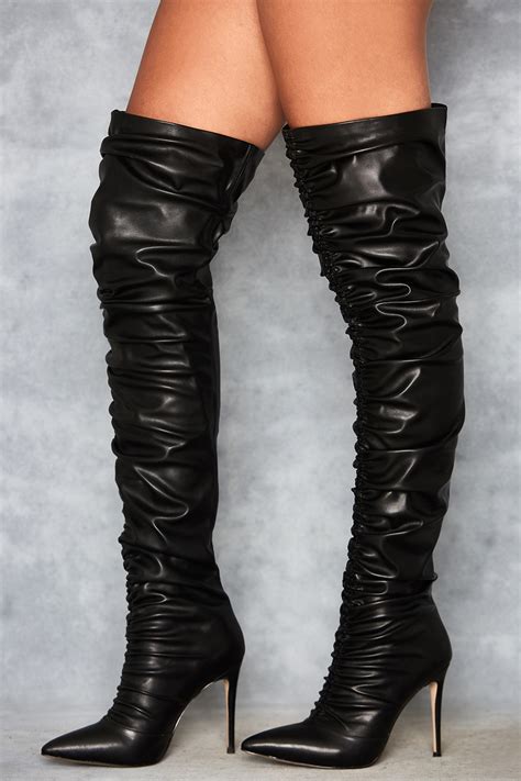 cartel black ruched vegan leather thigh boot mistress rocks