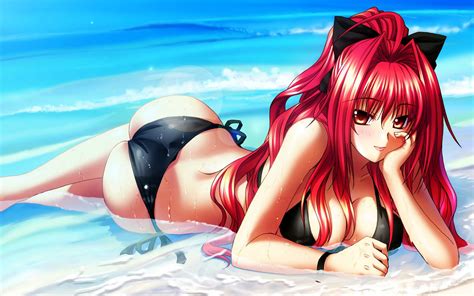 Cute Anime Girls Red Head Anime Girl In The Water Has