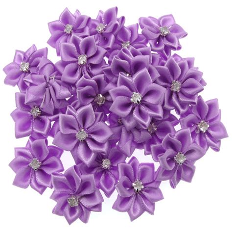40pcs handmade purple small satin flowers fabric flower rhinestone for