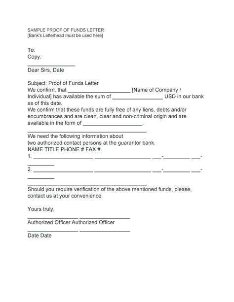 proof  funds letter templates templatelab