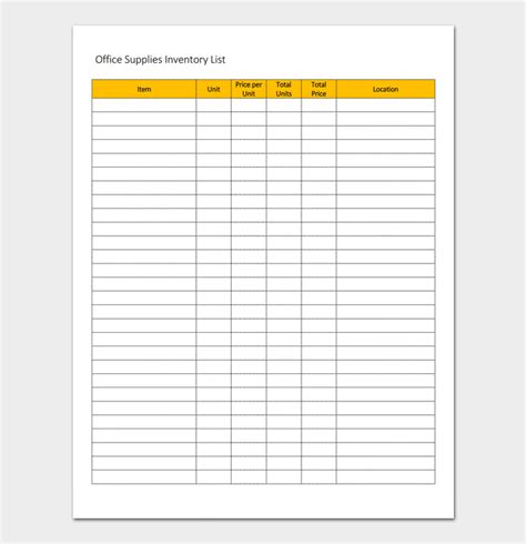 inventory list template  word excel   format