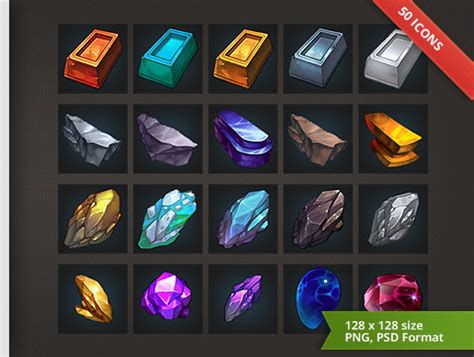 metal mineral rpg crafting icon set  icons unity asset store