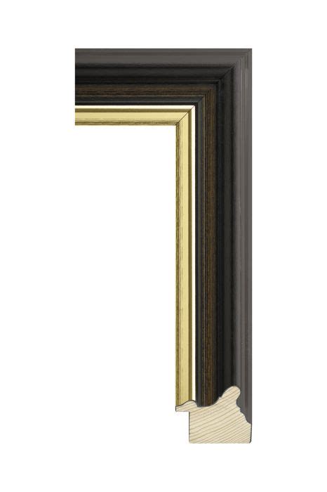 houten lijst rustica zwartbruin met goud  mm breed