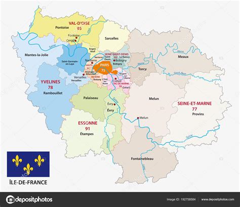 ile france verwaltungs und politische vektorkarte mit flagge frankreich