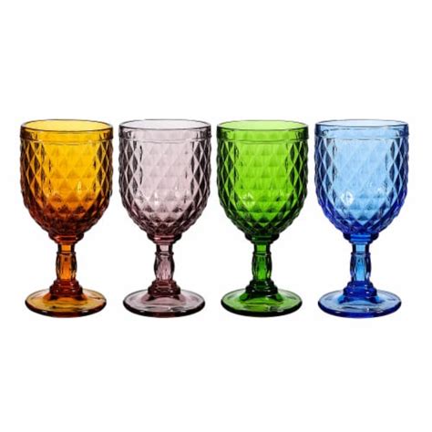 Vintage Style Colored Glass Water Goblet Set Of 4 Multi Colors Drinking