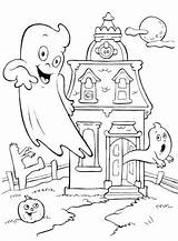 Coloring Haunted House Pages Halloween Kids Castle Printable Houses Monster Ghost Cartoon Coloring4free School Simple Printables Drawing Print Mansion Color sketch template