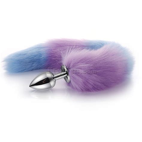 purple blue furry tail anal plug with headdress tryfm