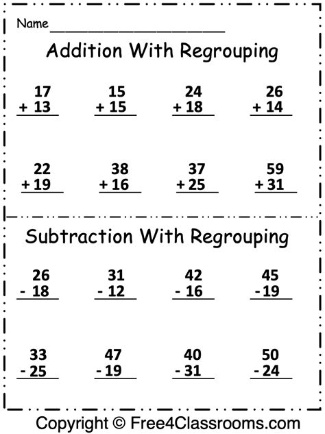 addition  subtraction  regrouping worksheets