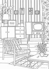 Room Living Coloring Adult Printable Adults Retro Book Sheets Kids Etsy Pages Designs Favoreads Color House Rooms Colouring продавец Choose sketch template