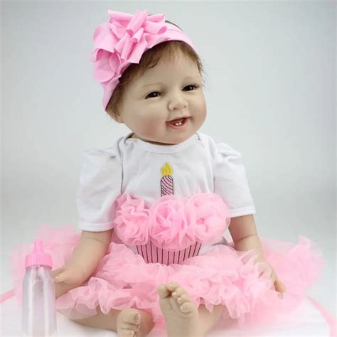 55cm reborn doll smile face beby doll lifelike soft silicone reborn