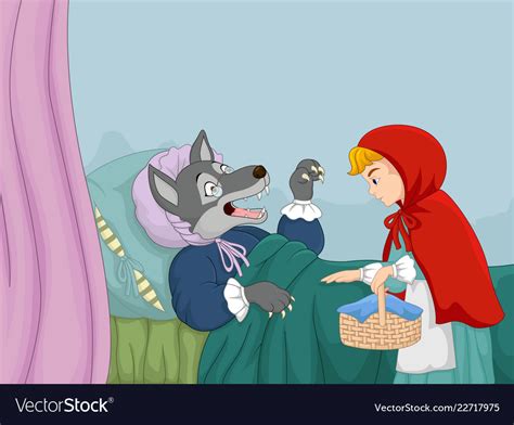 cartoon little red riding hood and wolf royalty free vector