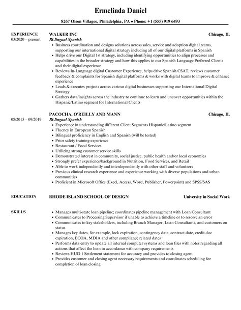 bi lingual spanish resume samples velvet jobs