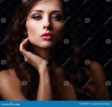 Beautiful Mystery Woman Face Kissing Her Hot Pink Lips Royalty Free