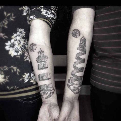 Tatouage Couple Original Noir Gris Phare Maritime Tribal Tattoos