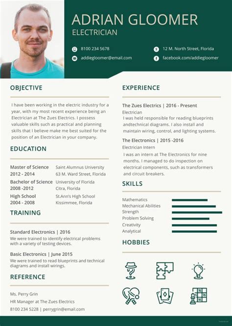 electrician resume template  word excel  documents