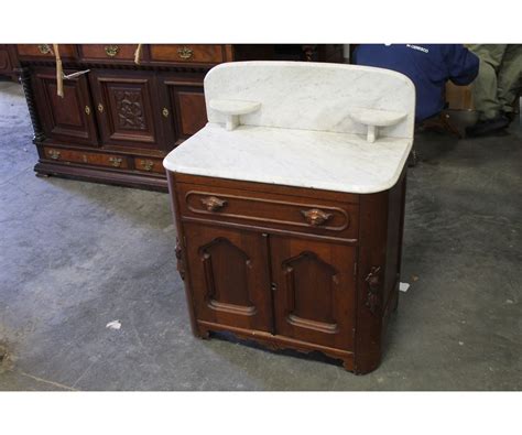 antique walnut marble top dry sink cupboard