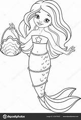 Mermaid Meerjungfrau Colouring Süße Handtasche Stockvektor sketch template