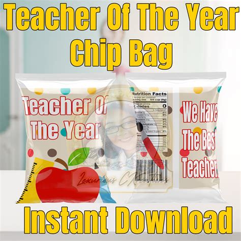 teacher   year chip bag instant  etsy