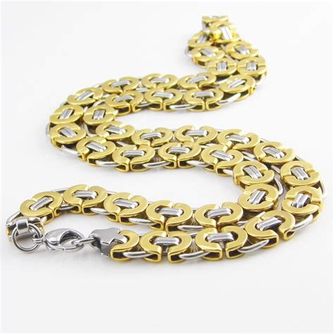 two tones chain fashion mens stainless steel byzantine chains necklaces